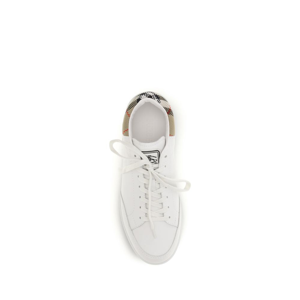 Burberry White Calf Leather Check Low Top Sneakers | Luxury Designer Trainers