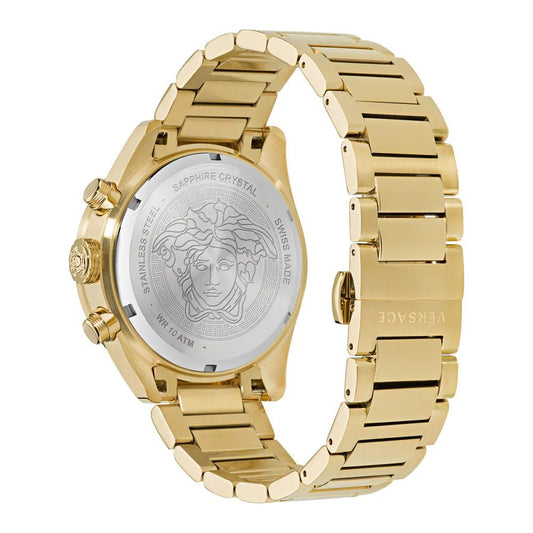 Versace Gold Stainless Steel Greca Dome Chronometer Watch 43mm Black Dial Luxury Dress Watch