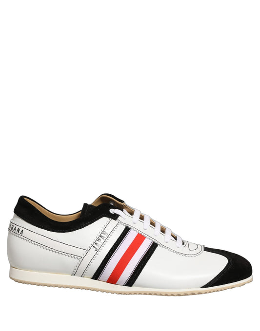 Dolce & Gabbana Black White Leather Suede Low Top Sneakers Shoes Made in Italy