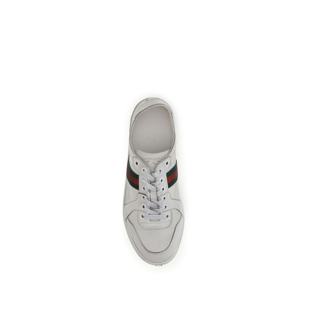 Gucci White Stretch Leather Sneakers | Distressed Calf Leather Trainers | Kloset97