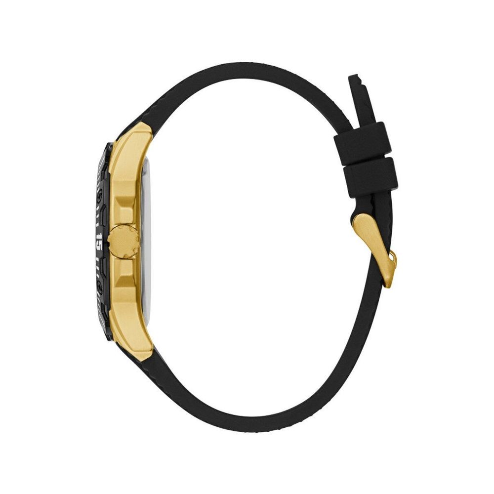 GUESS Black & Gold Silicone Strap Dress Watch 46mm Quartz Men's Analog 5ATM Skipper Day