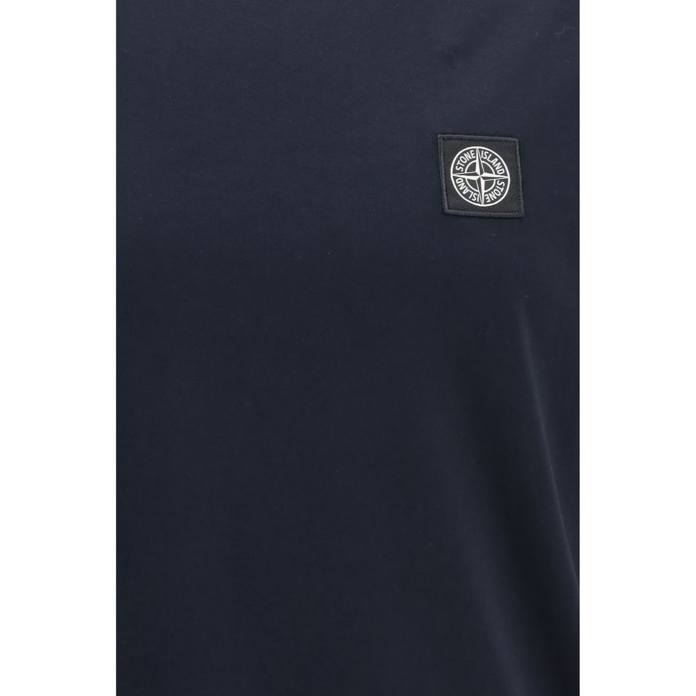 Stone Island Blue Cotton Logo Patch T-Shirt Men's Regular Fit Designer Tee AW26