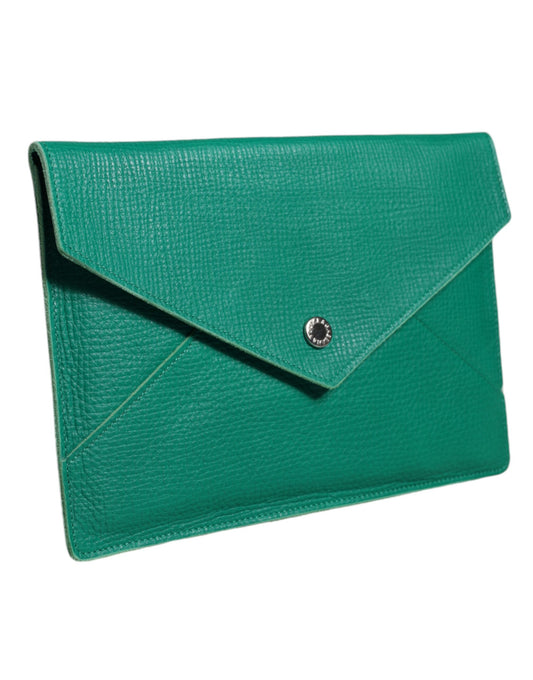 Dolce & Gabbana Green Leather Clutch Bag Mini Purse Tablet Pouch Made in Italy