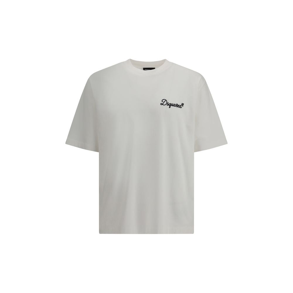 Dsquared² White Embroidered Logo Oversized Cotton T-Shirt – Men's Designer Crew Neck Tee