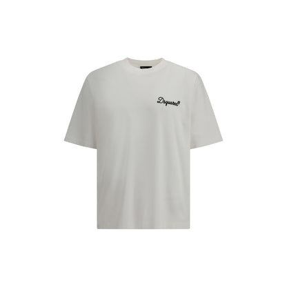 Dsquared² White Embroidered Logo Oversized Cotton T-Shirt – Men's Designer Crew Neck Tee