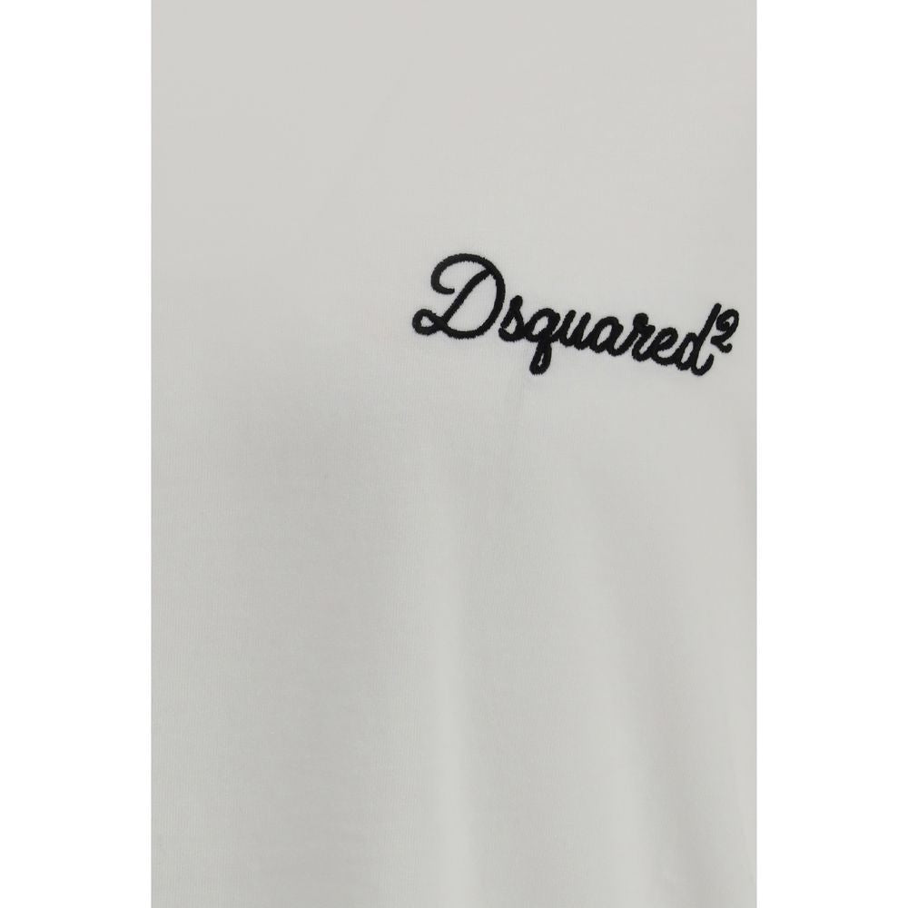 Dsquared² White Embroidered Logo Oversized Cotton T-Shirt – Men's Designer Crew Neck Tee