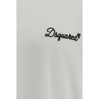 Dsquared² White Embroidered Logo Oversized Cotton T-Shirt – Men's Designer Crew Neck Tee
