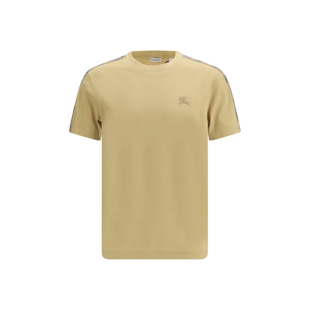 Burberry Beige Check Trim Cotton T-Shirt Men's Designer Luxury EKD Logo Tee
