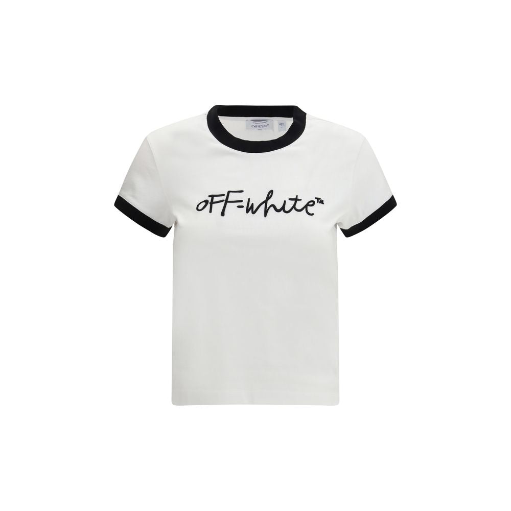 Off-White Script Embroidered T-Shirt White Cotton Regular Fit SS26 Designer Tee