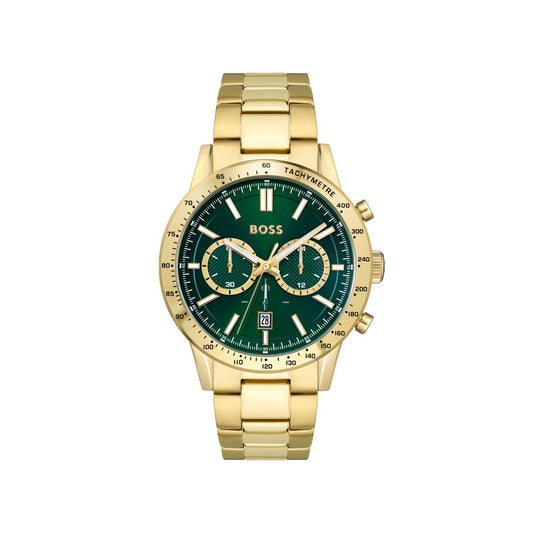 Hugo Boss Gold Chronograph Watch 46mm Green Dial Stainless Steel Men’s Luxury Timepiece