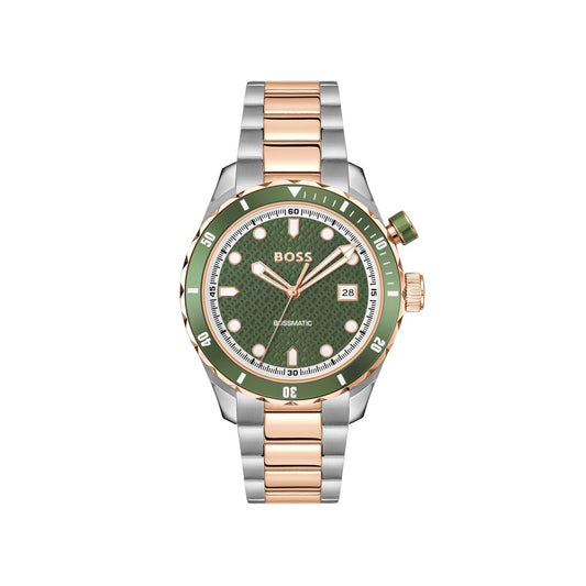 Hugo Boss Grey Stainless Steel Watch 42mm Green Dial Kinetic Automatic Men’s Luxury