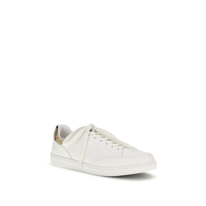 Burberry White Calf Leather Check Low Top Sneakers | Luxury Designer Trainers