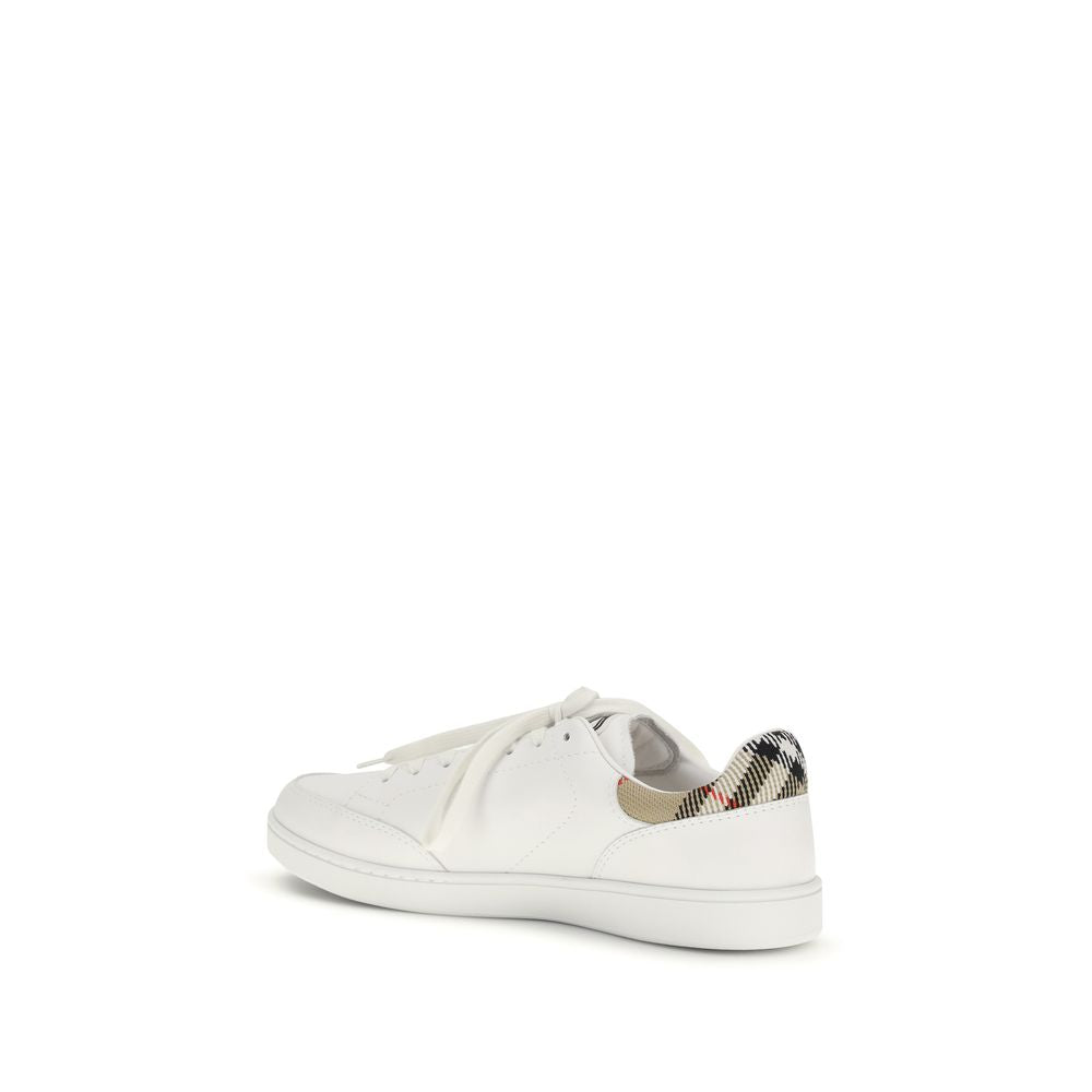 Burberry White Calf Leather Check Low Top Sneakers | Luxury Designer Trainers