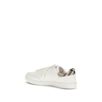 Burberry White Calf Leather Check Low Top Sneakers | Luxury Designer Trainers