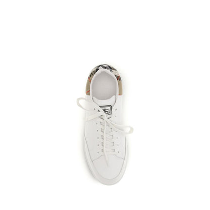 Burberry White Calf Leather Check Low Top Sneakers | Luxury Designer Trainers