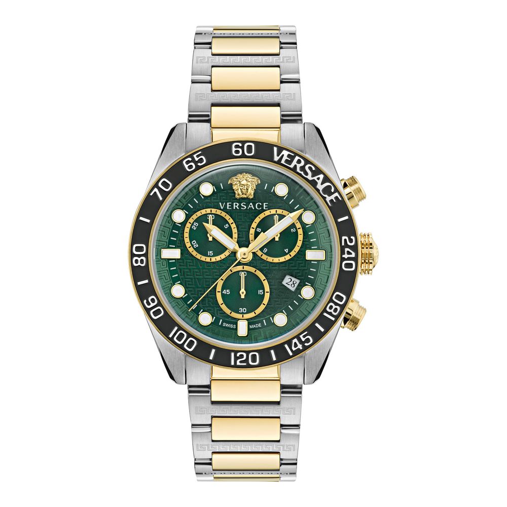 Versace Grey Stainless Steel Greca Dome Chronometer Watch Green Dial 43mm