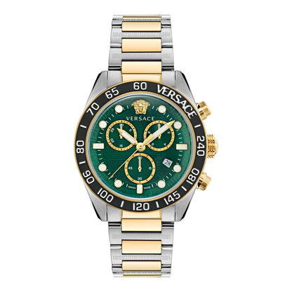 Versace Grey Stainless Steel Greca Dome Chronometer Watch Green Dial 43mm