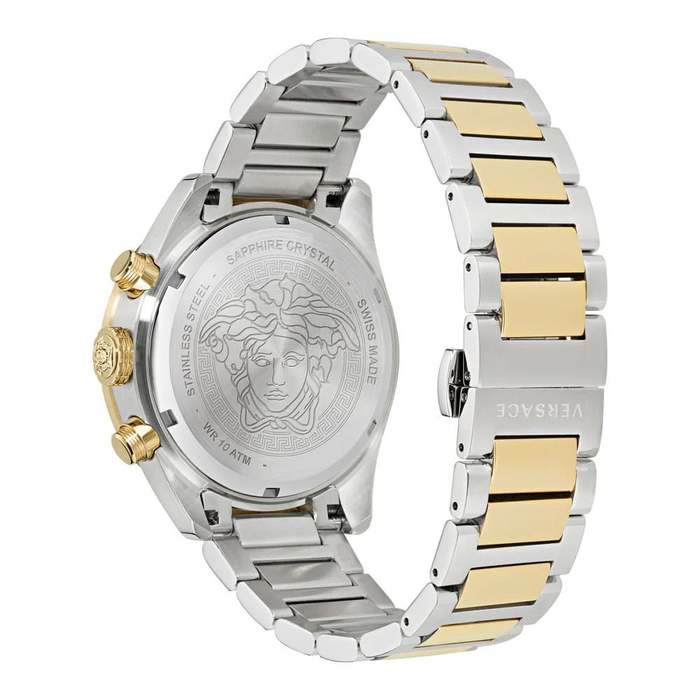 Versace Grey Stainless Steel Greca Dome Chronometer Watch Green Dial 43mm