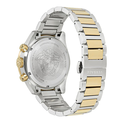 Versace Grey Stainless Steel Greca Dome Chronometer Watch Green Dial 43mm