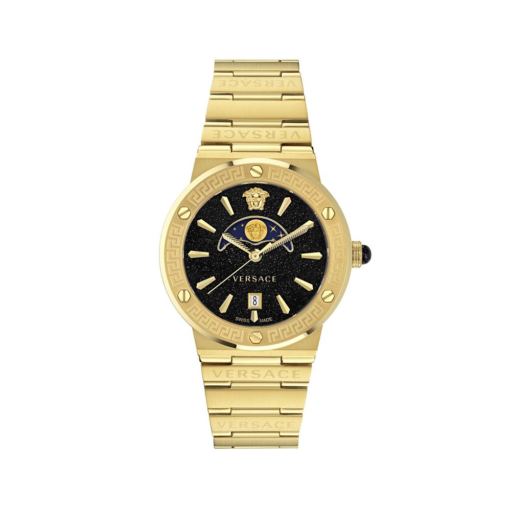 Versace Gold Stainless Steel Moonphase Watch 38mm Black Dial Sapphire Glass