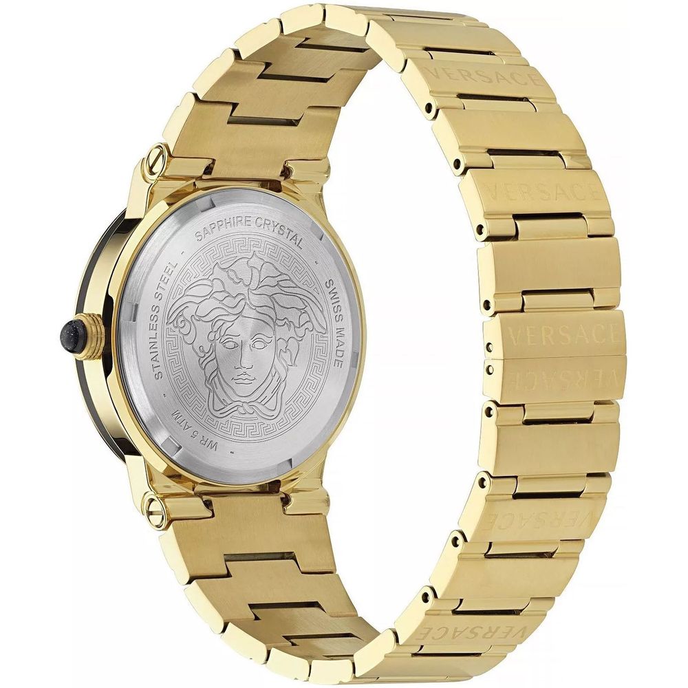 Versace Gold Stainless Steel Moonphase Watch 38mm Black Dial Sapphire Glass