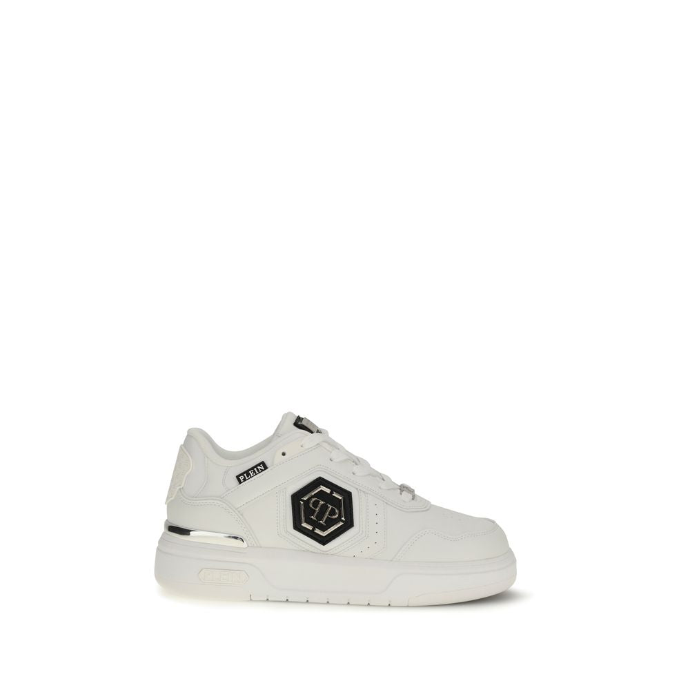 Philipp Plein Sk8r White Calf Leather Bos Taurus Athletic Sneakers Luxury Designer Trainers