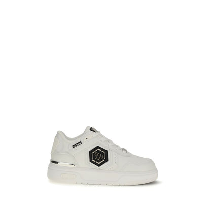 Philipp Plein Sk8r White Calf Leather Bos Taurus Athletic Sneakers Luxury Designer Trainers