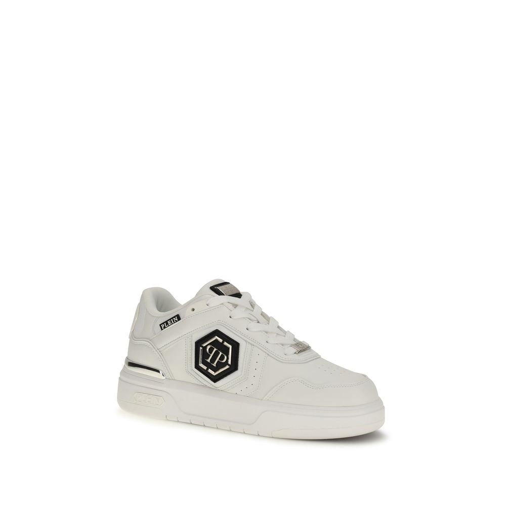 Philipp Plein Sk8r White Calf Leather Bos Taurus Athletic Sneakers Luxury Designer Trainers