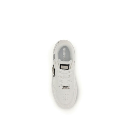Philipp Plein Sk8r White Calf Leather Bos Taurus Athletic Sneakers Luxury Designer Trainers