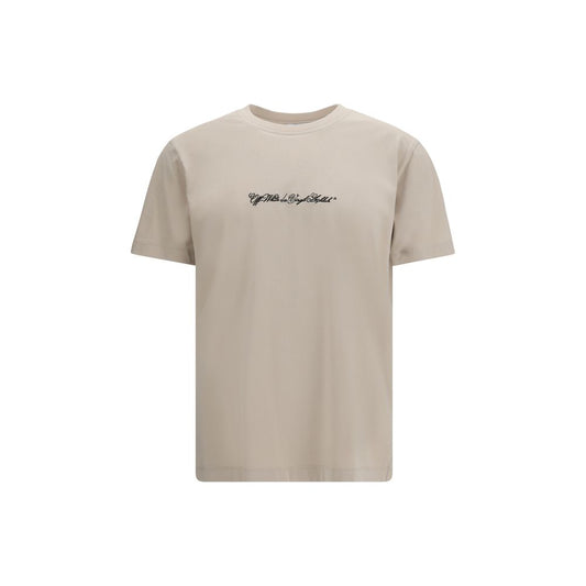 Off-White Beige Script Arrow T-Shirt SS26 | Luxury Designer Cotton Tee