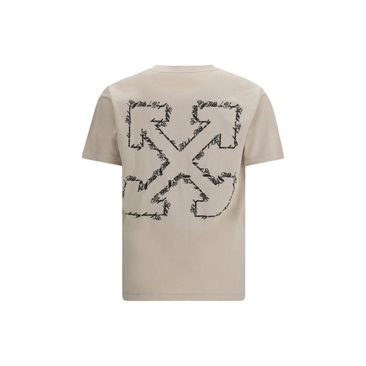 Off-White Beige Script Arrow T-Shirt SS26 | Luxury Designer Cotton Tee