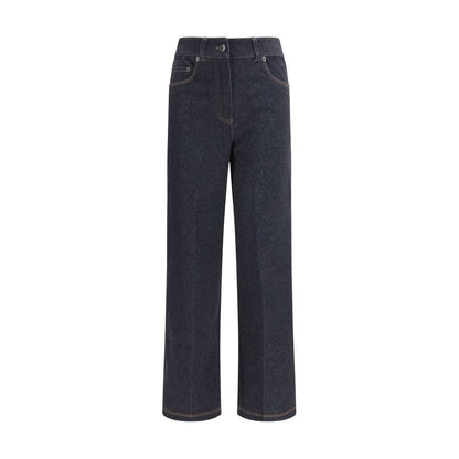 Max Mara Pure Blue Cotton Straight-Leg Jeans Ribes Cropped Designer Denim