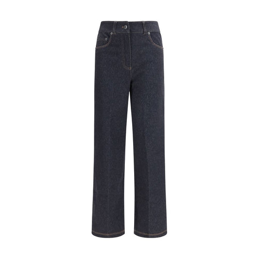 Max Mara Pure Blue Cotton Straight-Leg Jeans Ribes Cropped Designer Denim