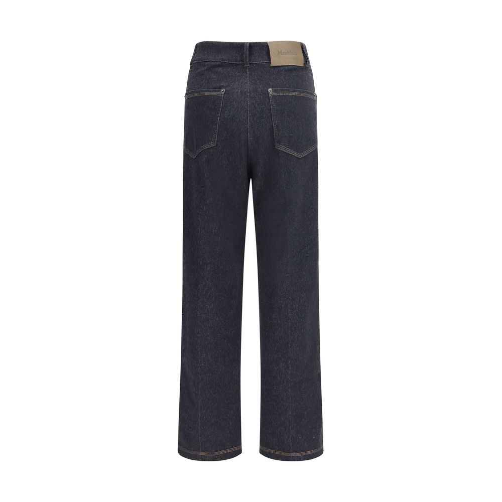 Max Mara Pure Blue Cotton Straight-Leg Jeans Ribes Cropped Designer Denim