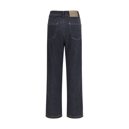 Max Mara Pure Blue Cotton Straight-Leg Jeans Ribes Cropped Designer Denim