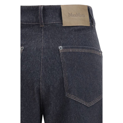 Max Mara Pure Blue Cotton Straight-Leg Jeans Ribes Cropped Designer Denim