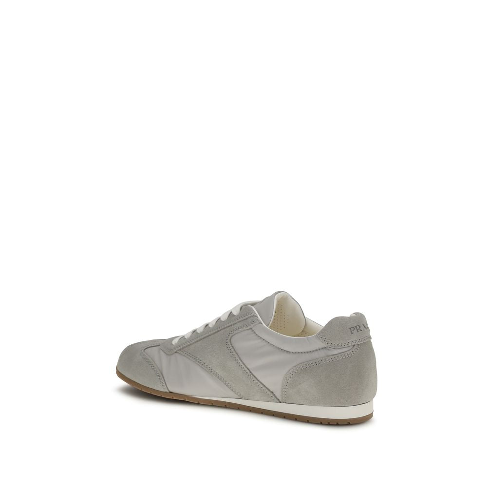 Prada Gray Calf Leather & Recycled Fabric Low Top Sneakers | Men's Designer Trainers