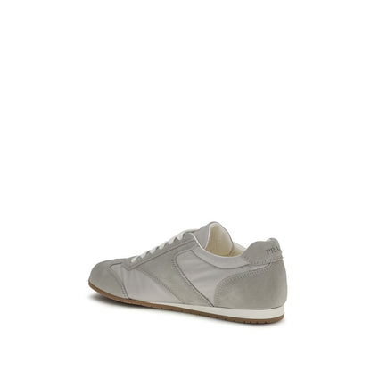 Prada Gray Calf Leather & Recycled Fabric Low Top Sneakers | Men's Designer Trainers