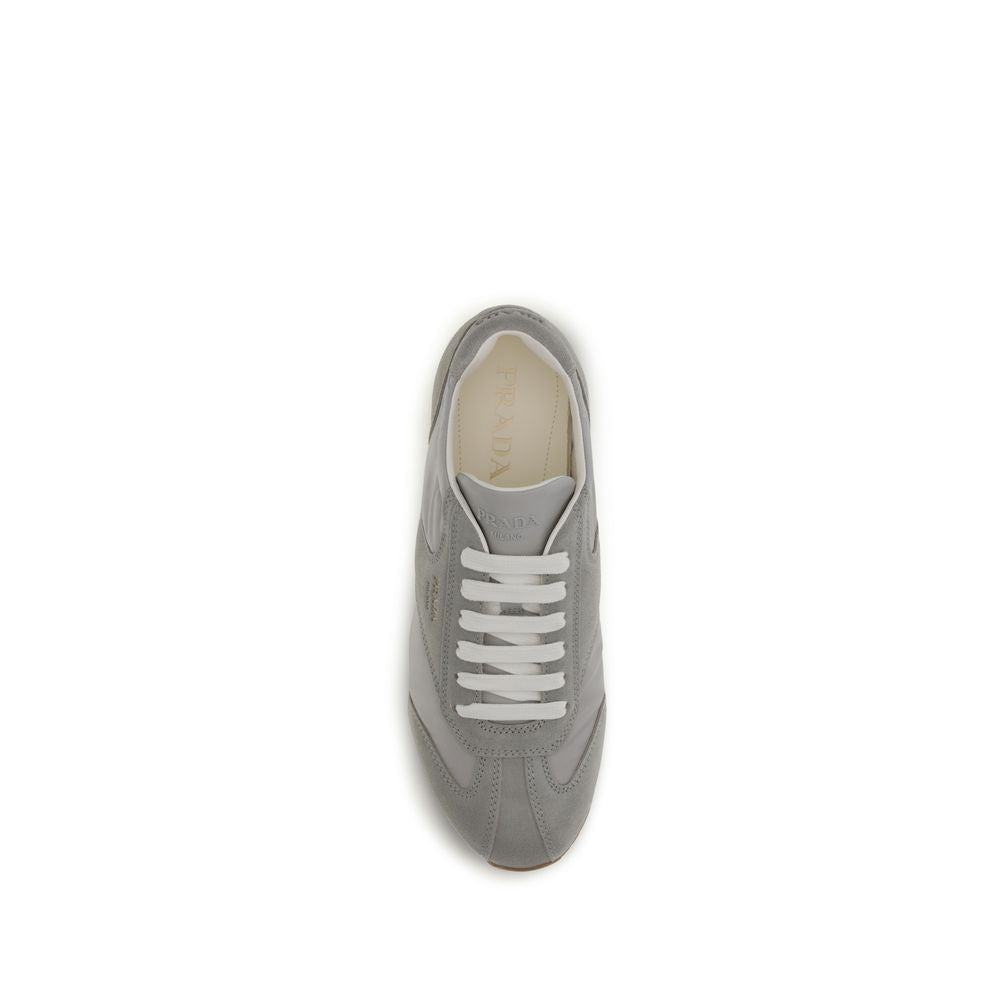 Prada Gray Calf Leather & Recycled Fabric Low Top Sneakers | Men's Designer Trainers