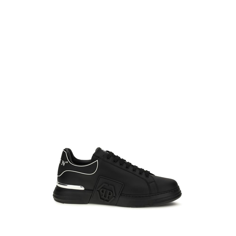 Philipp Plein Phantom Black Calf Leather Bos Taurus Low Top Sneakers Men's Designer Trainers