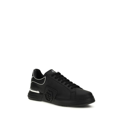 Philipp Plein Phantom Black Calf Leather Bos Taurus Low Top Sneakers Men's Designer Trainers
