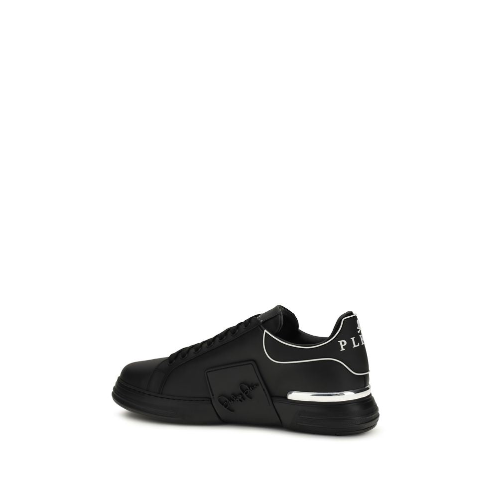 Philipp Plein Phantom Black Calf Leather Bos Taurus Low Top Sneakers Men's Designer Trainers