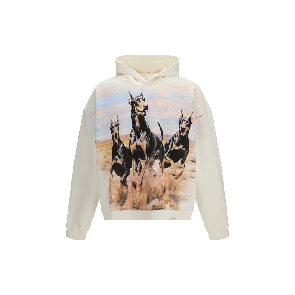 Represent Western Dobermans Hoodie White Cotton Graphic Sweatshirt Men's Luxury Streetwear