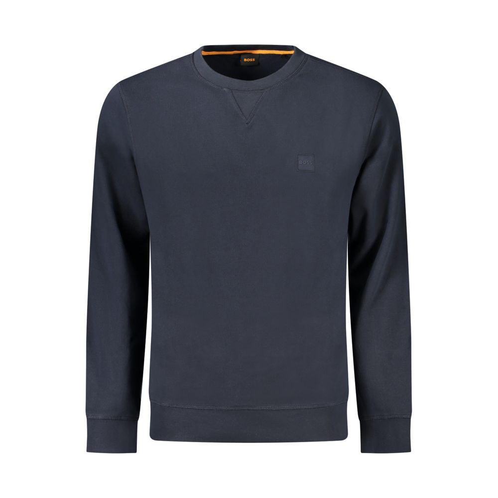 Hugo Boss Blue Cotton Sweatshirt for Men | Embroidered Logo Crew Neck | Kloset97