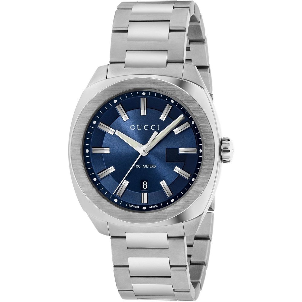 Gucci Grey Stainless Steel Dress Watch 41mm Blue Dial Quartz Luxury Designer Timepiece