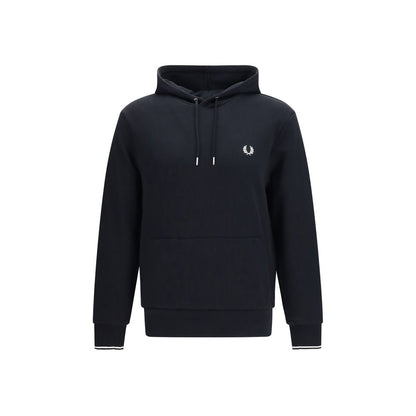 Fred Perry Black Cotton Hoodie Men's Striped Cuff Pullover Sweatshirt SS26