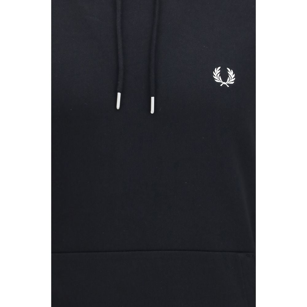 Fred Perry Black Cotton Hoodie Men's Striped Cuff Pullover Sweatshirt SS26