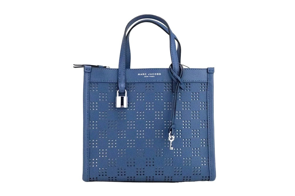 Marc Jacobs Mini Grind Blue Sea Leather Crossbody Tote Bag Designer