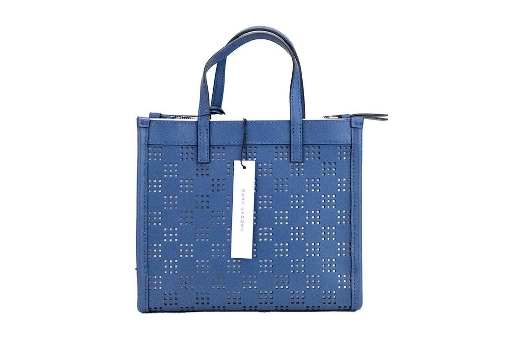 Marc Jacobs Mini Grind Blue Sea Leather Crossbody Tote Bag Designer
