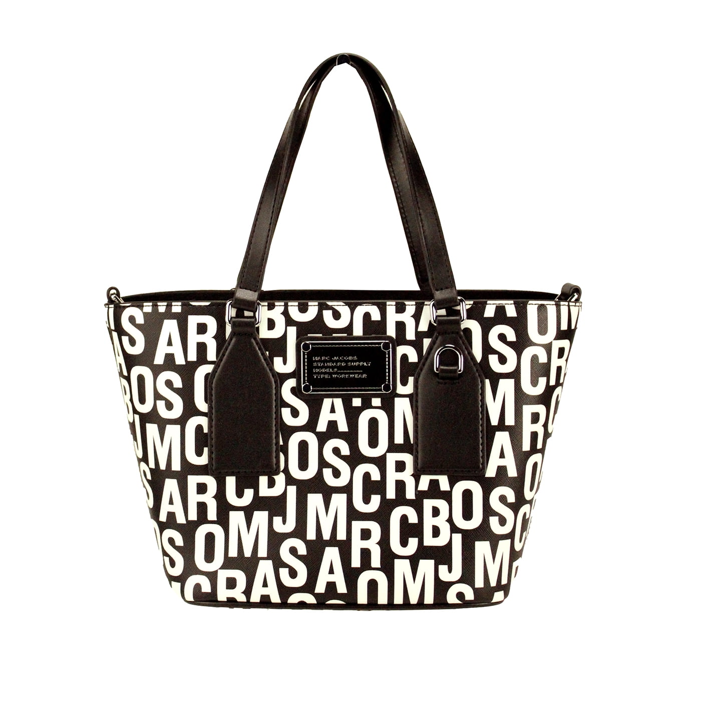 Marc Jacobs Small Monogram Saffiano Leather Tote Bag Black White Crossbody Designer Handbag